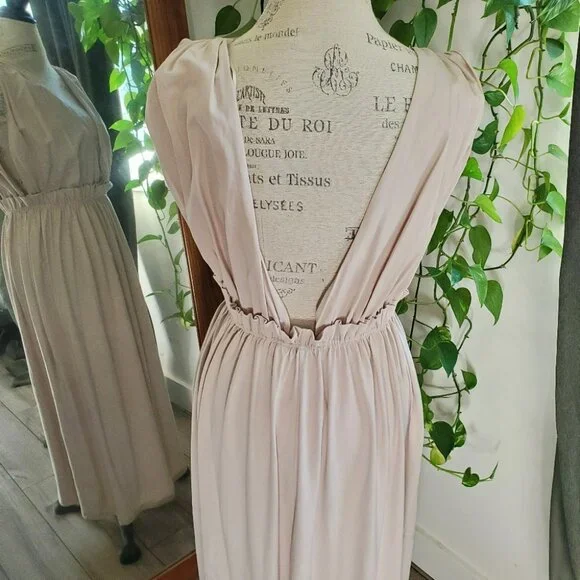 ZARA | Sleeveless Ruffle Waistline Beige Boho Maxi Dress (S) - Picture 8 of 11